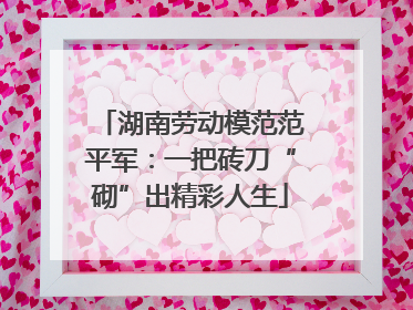 湖南劳动模范范平军：一把砖刀“砌”出精彩人生