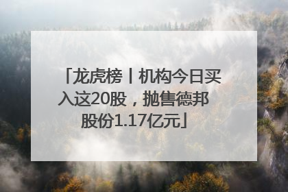 龙虎榜丨机构今日买入这20股，抛售德邦股份1.17亿元